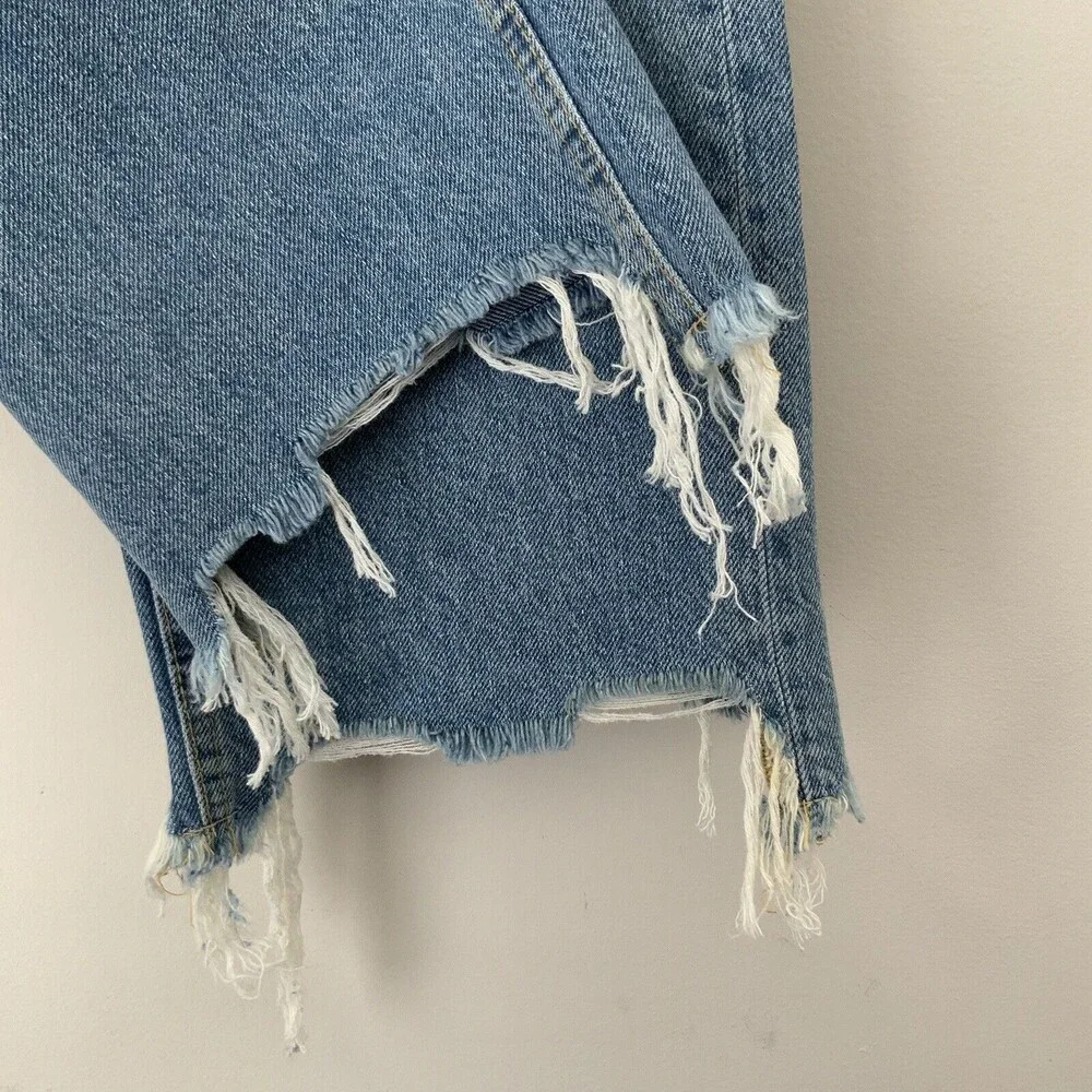 We The Free Maggie Mid Rise Straight Leg Distressed Jeans Blue 28